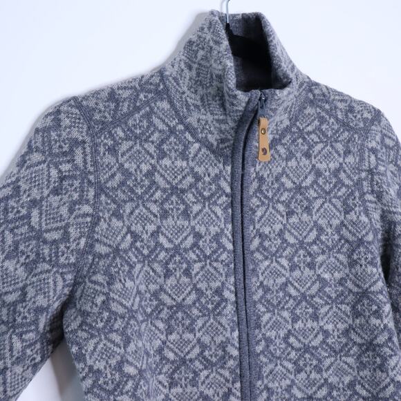FJALLRAVEN Snow Wool Cardigan Grey Jacquard Full Zip Long Sleeve Women's XS - Picture 5 of 12